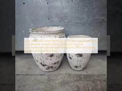 কিছুটা বেইজ রঙের ছোপযুক্ত ধূসর রঙের ফাইবার ক্লে প্ল্যান্টার, যা আবহাওয়ার কারণে টেক্সচারযুক্ত হয়েছে। হালকা ওজনের, টেকসই এবং কম রক্ষণাবেক্ষণের ফুলদানি। হলিডে ভিলা, অফিস সজ্জা, বাগান এবং ল্যান্ডস্কেপিং প্রকল্পের জন্য উপযুক্ত।