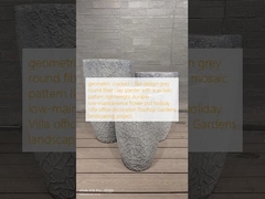 জ্যামিতিক ফাটল-সদৃশ নকশার ধূসর গোলাকার ফাইবার ক্লে প্ল্যান্টার, মোজাইক প্যাটার্ন সহ, হালকা ওজনের, টেকসই, কম রক্ষণাবেক্ষণযোগ্য ফুলের টব, হলিডে ভিলা, অফিস সজ্জা, রুফটপ গার্ডেন, ল্যান্ডস্কেপিং প্রকল্প