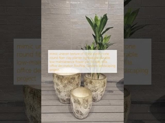 পাথরের অসম টেক্সচারের অনুকরণ, মাটির টোন, গোলাকার ফাইবার ক্লে প্ল্যান্টার, হালকা ওজনের, টেকসই, কম রক্ষণাবেক্ষণ, ফুলের টব, হলিডে ভিলা, অফিস সজ্জা, রুফটপ গার্ডেন, ল্যান্ডস্কেপিং প্রকল্প