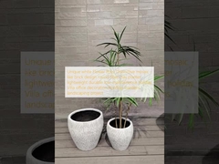 অনন্য সাদা ফুলের টব: স্বতন্ত্র মোজাইক - মত ইটের নকশা, গোলাকার ফাইবার ক্লে প্ল্যান্টার, হালকা ওজনের, টেকসই, কম রক্ষণাবেক্ষণ, হলিডে ভিলা, অফিস সজ্জা, রুফটপ গার্ডেন, ল্যান্ডস্কেপিং প্রকল্প