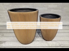 অনন্য সোনালী - বাদামী রঙের ফুলের টব: স্বতন্ত্র স্ট্রাইপ প্যাটার্ন সহ ফাইবার ক্লে প্ল্যান্টার, হালকা ওজনের, টেকসই, কম রক্ষণাবেক্ষণ, হলিডে ভিলা, অফিস সজ্জা, রুফটপ গার্ডেন এবং ল্যান্ডস্কেপিং প্রকল্পের জন্য উপযুক্ত।
