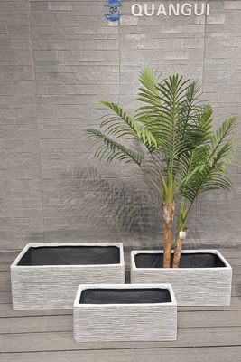 আধুনিক আড়ম্বরপূর্ণ আয়তক্ষেত্রাকার ফাইবার ক্লে ফুলের টব টেকসই ইনডোর/আউটডোর প্ল্যান্টার বড় সবুজ স্থান/গাছপালা শপিং মলের জন্য মেঝেতে ঝুলানো